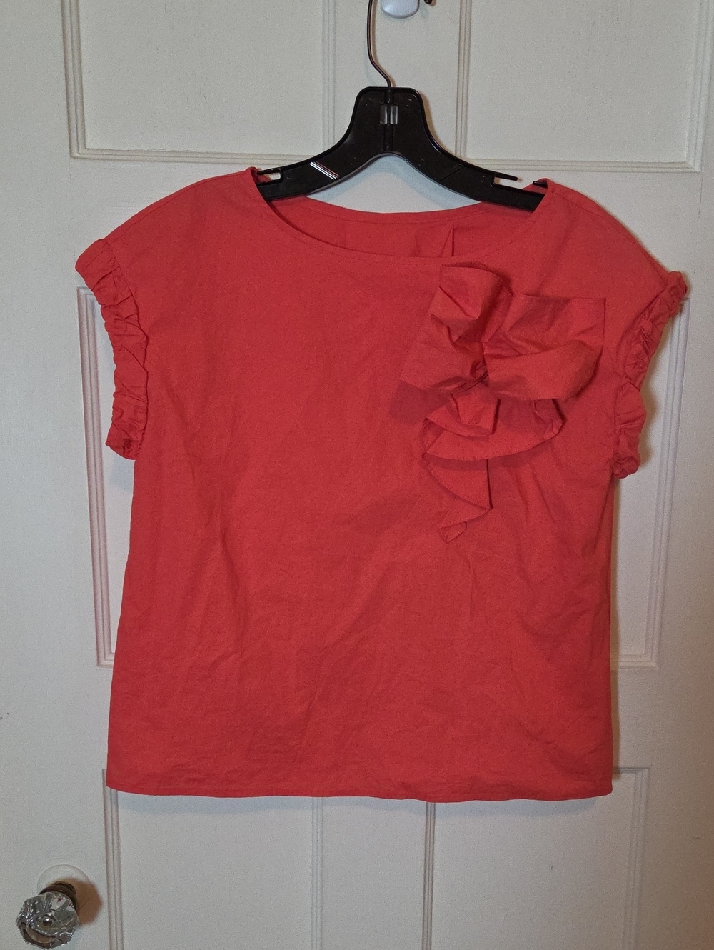 Lanvin En Bleu Coral Ruffle-Sleeve Blouse With Bow Accent Size 38